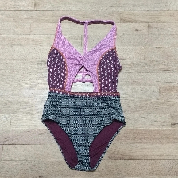 BCA by Rebecca Virtue Cut Out One Piece Swimsuit Mixed Boho Print, size Small S - Picture 3 of 5